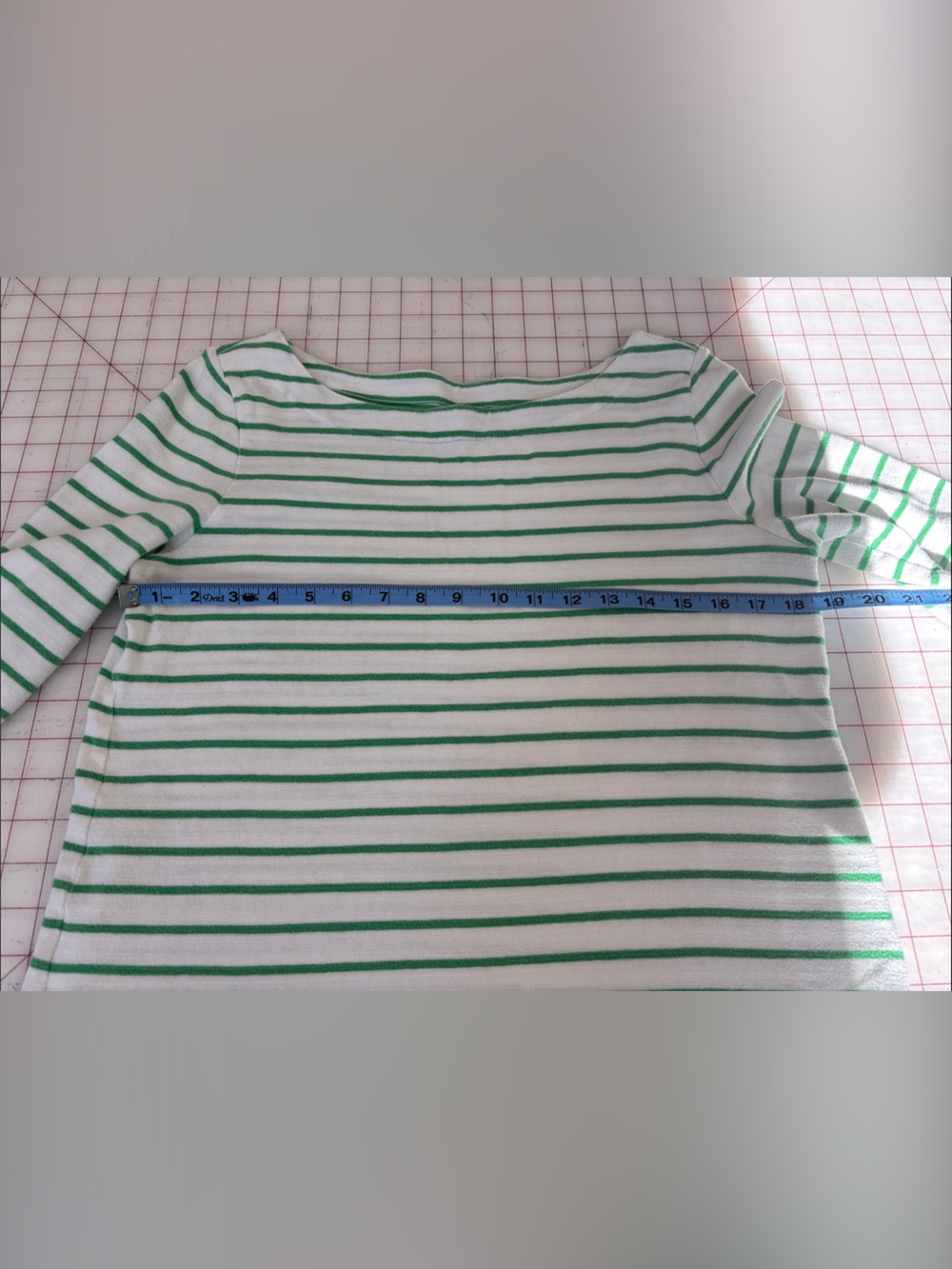 LOFT White & Green Striped Boatneck Breton Tee 3/4 sleeves M - Picture 2 of 4